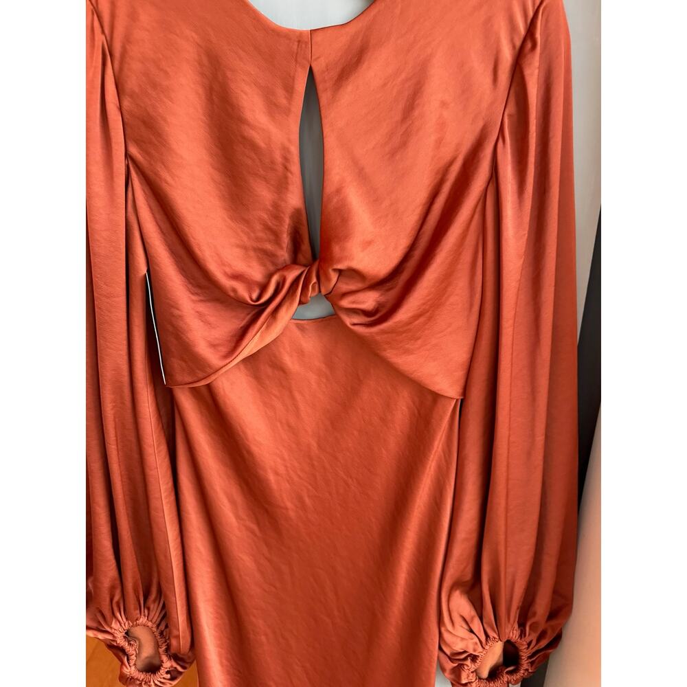 Significant Other Gown Sz 6 Demi Backless Rust Red Satin Long Sleeve Column Maxi - Picture 7 of 15